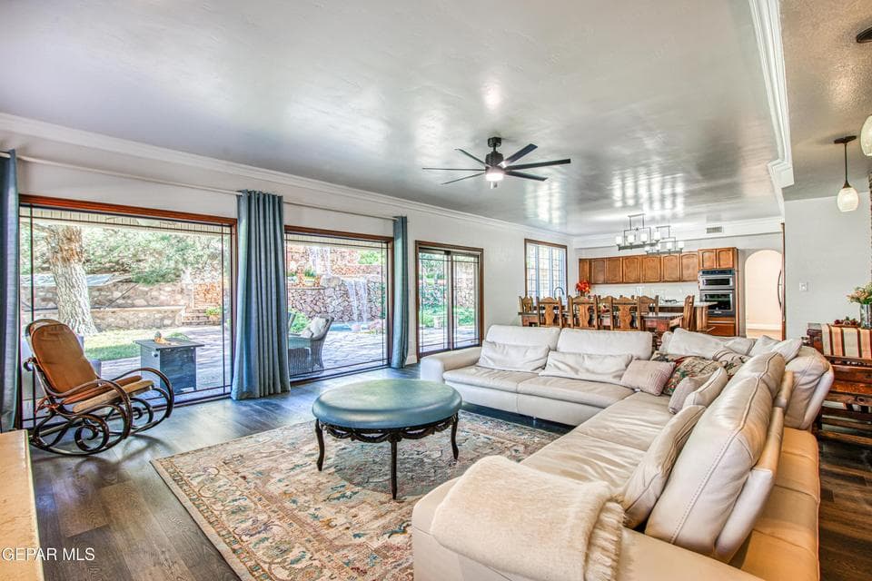 Family room with plenty of light out to the backyard