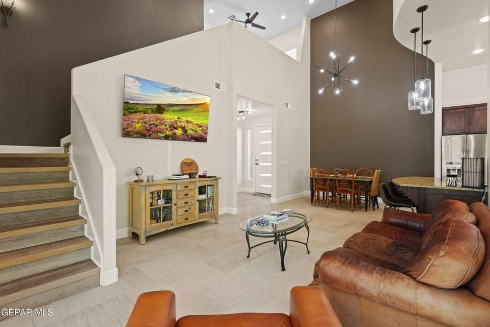 With easy access to the dining and kitchen